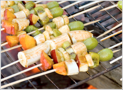 Grilled Fruit Kabobs with Spiced Honey Yogurt Sauce